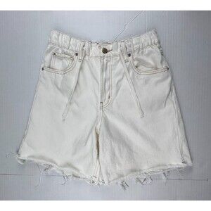 BDG White Denim Cutoff Shorts Jorts Small Drawstring High Rise Raw Hem Baggy